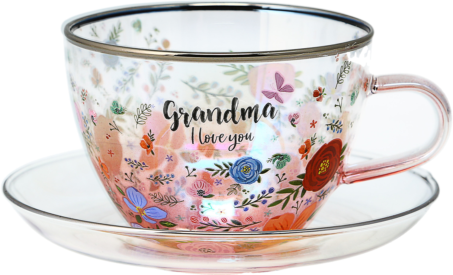 Grandma by Bunches of Love - Grandma - 7 oz Glass Tea Cup and Saucer