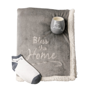 Home by Warm and Fuzzy - 42" x 50" Sherpa Lined, Royal Plush Blanket Gift Set