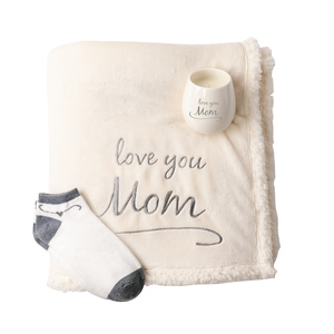 Mom by Warm and Fuzzy - 42" x 50" Sherpa Lined, Royal Plush Blanket Gift Set