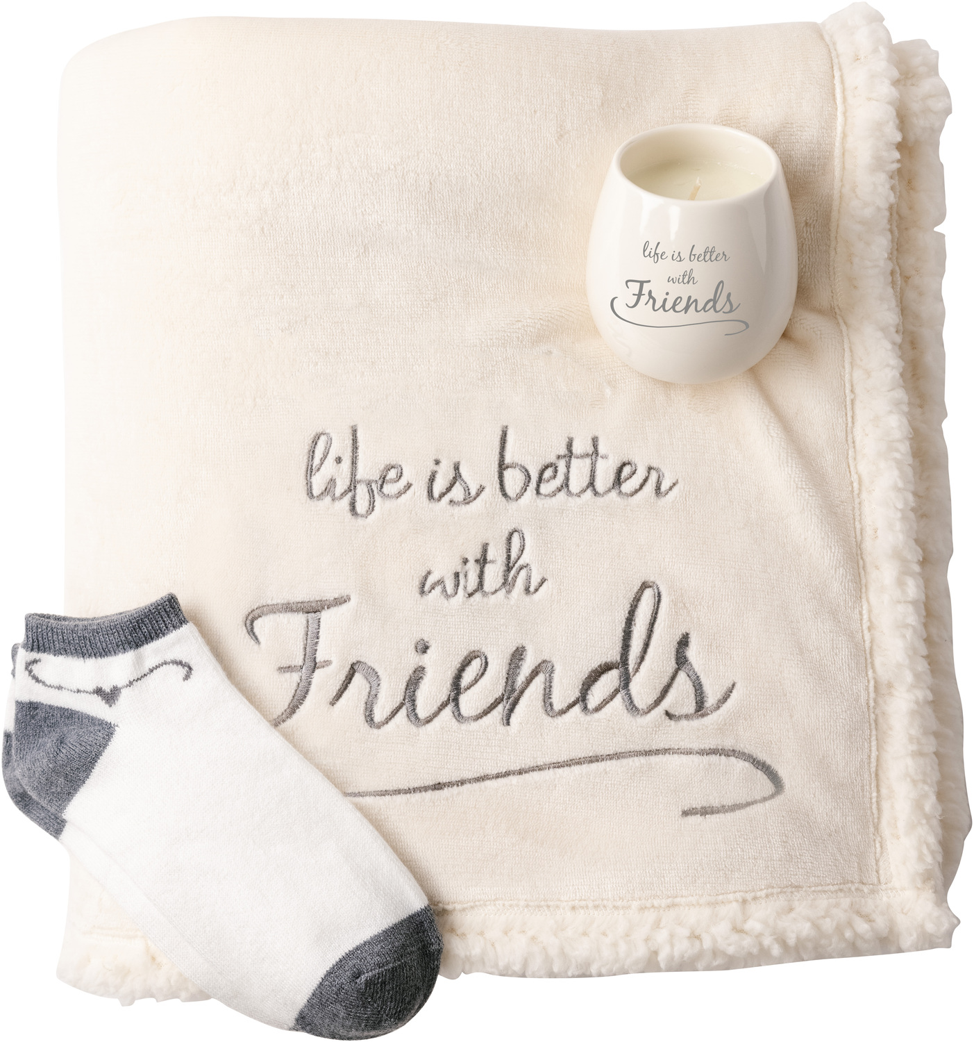 Friends by Warm and Fuzzy - Friends - 42" x 50" Sherpa Lined, Royal Plush Blanket Gift Set