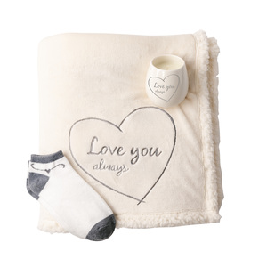 Love by Warm and Fuzzy - 42" x 50" Sherpa Lined, Royal Plush Blanket Gift Set