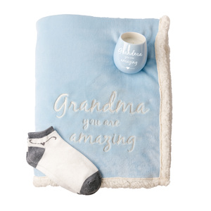 Grandma by Warm and Fuzzy - 42" x 50" Sherpa Lined, Royal Plush Blanket Gift Set