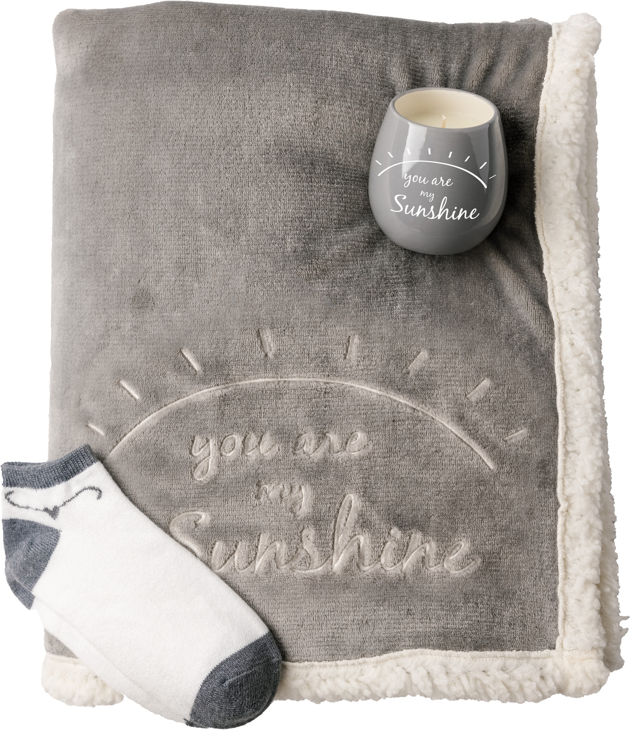 Sunshine by Warm and Fuzzy - Sunshine - 42" x 50" Sherpa Lined, Royal Plush Blanket Gift Set