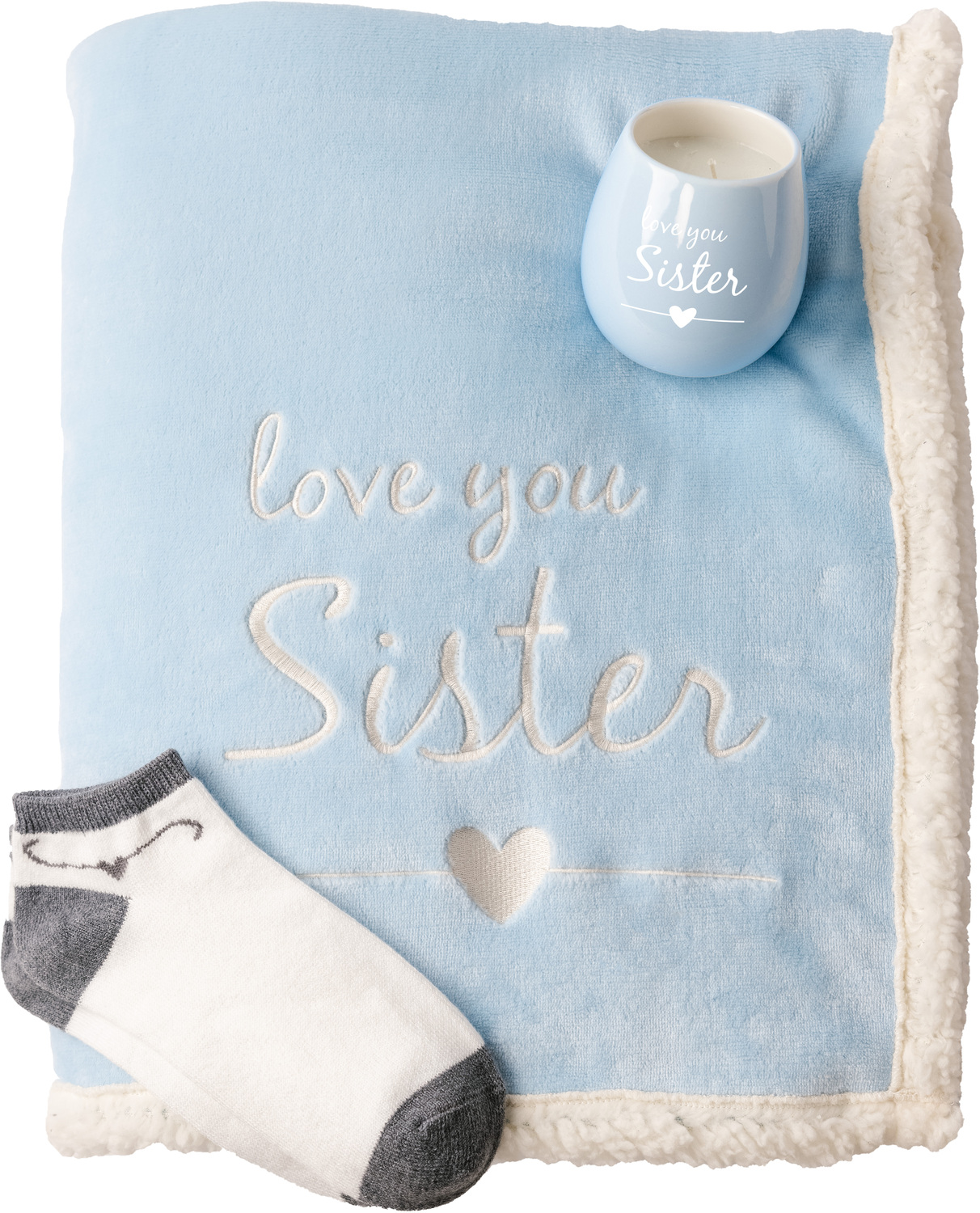 Sister by Warm and Fuzzy - Sister - 42" x 50" Sherpa Lined, Royal Plush Blanket Gift Set