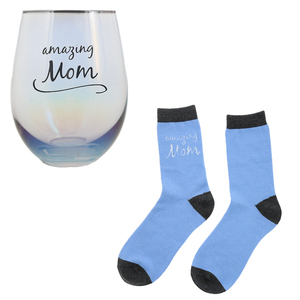 Mom by Warm and Fuzzy - 18 oz Stemless Glass & Sock Set