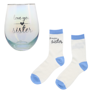 Sister by Warm and Fuzzy - 18 oz Stemless Glass & Sock Set