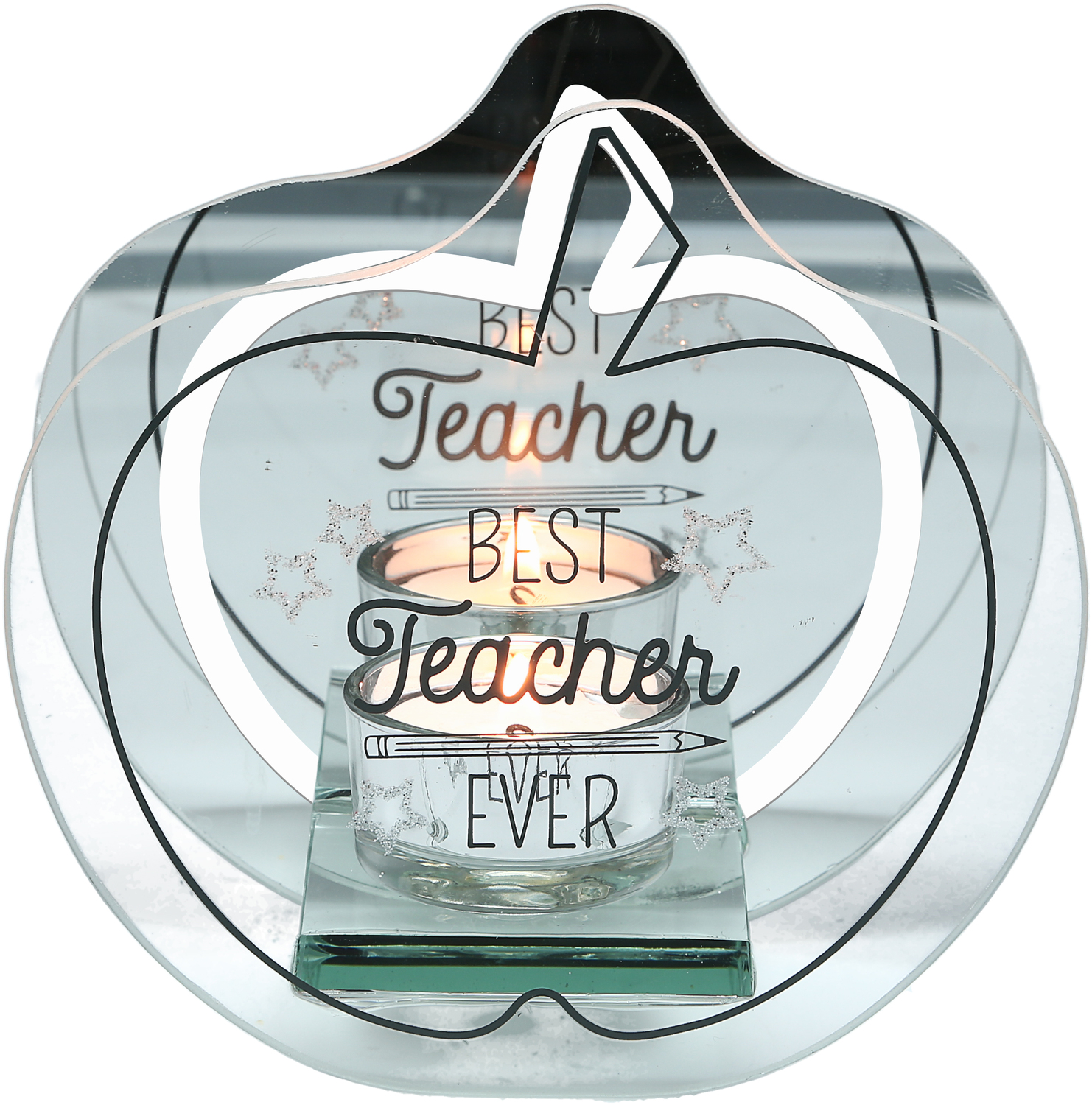 Best Teacher Ever by Teachable Moments - Best Teacher Ever - 5.5" x 5.25" Mirrored Glass Candle Holder