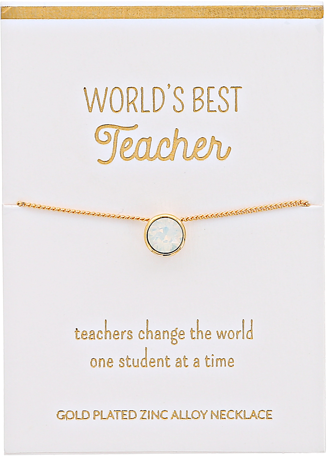 Best Teacher White Opal by Teachable Moments - Best Teacher White Opal - 16"-17.5" Gold Plated Necklace
