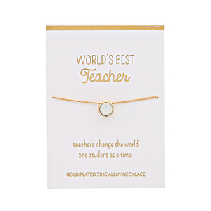 Best Teacher White Opal by Teachable Moments - 16"-17.5" Gold Plated Necklace