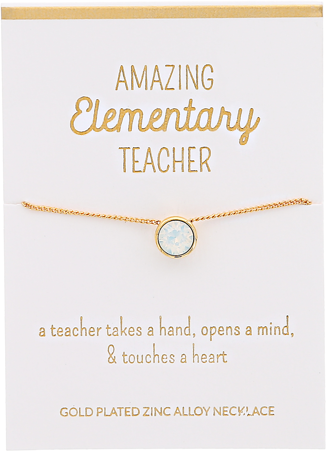 Elementary White Opal by Teachable Moments - Elementary White Opal - 16"-17.5" Gold Plated Necklace