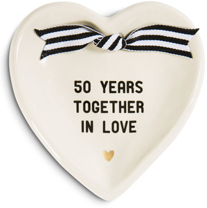 50th Anniversary by The Milestone Collection - 4.5" x 4.5" Heart-Shaped Keepsake Dish