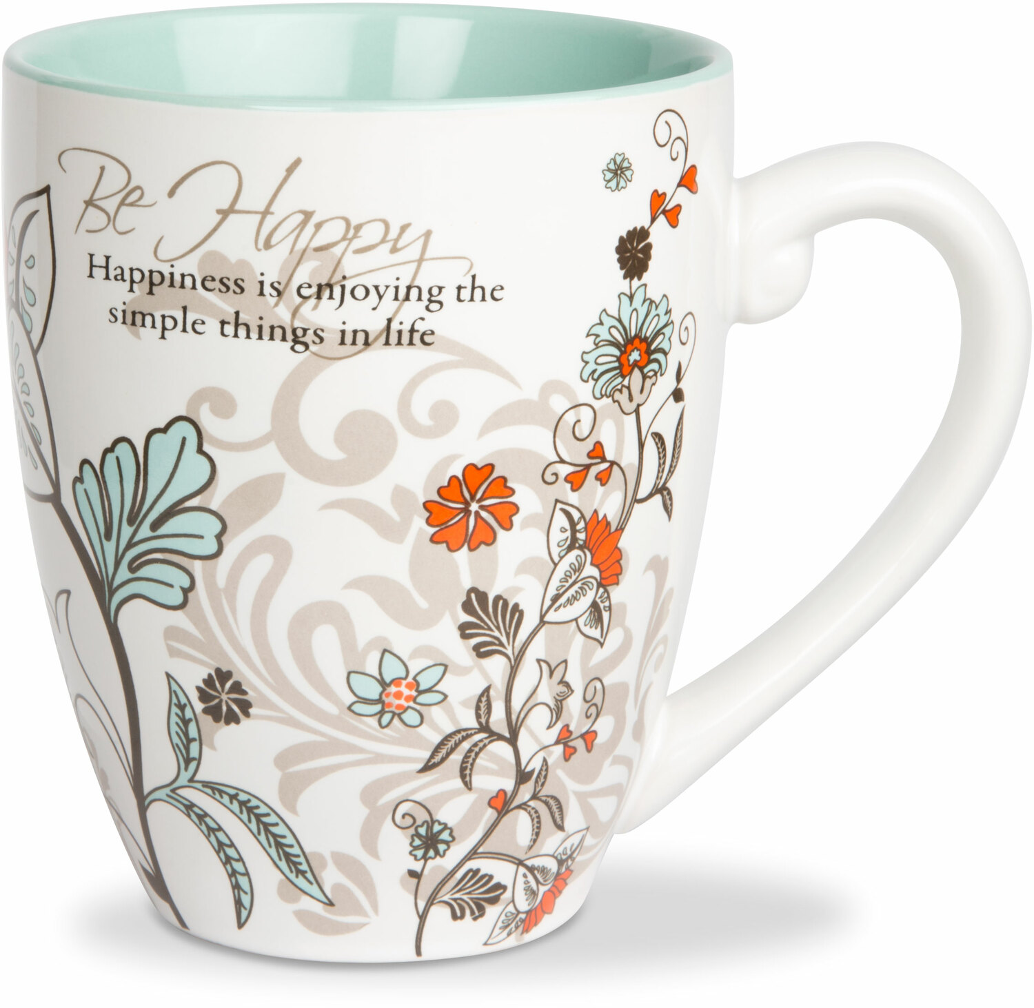 Be Happy by Mark My Words - Large Flower Print Joy Coffee Mug, 20 oz