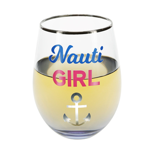 Nauti Girl  by My Kinda Girl - 18 oz Stemless Wine Glass