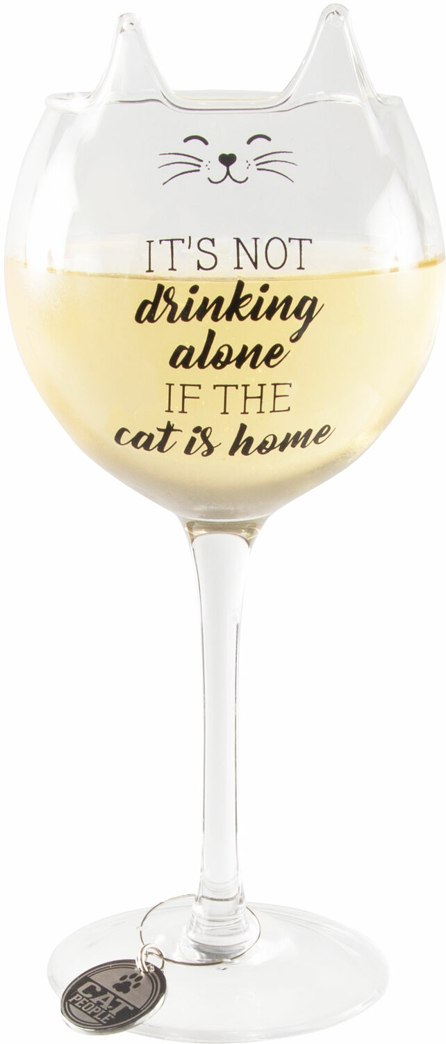Drinking Alone by We Pets - Drinking Alone - 14 oz Cat Wine Glass