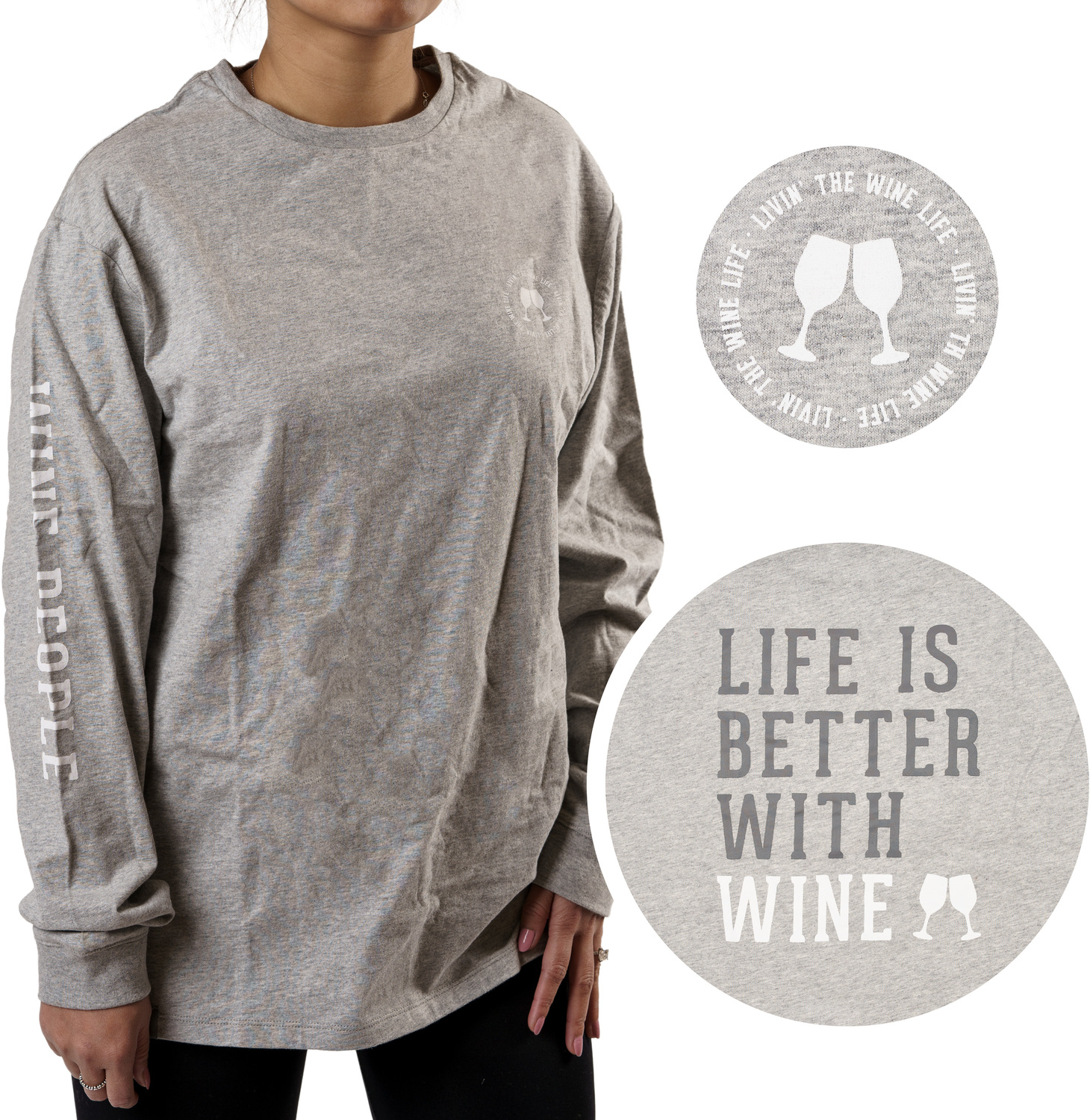 Wine People by We People - Wine People - Small Heather Gray Unisex Long Sleeve T-Shirt