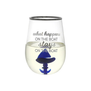 On The Boat - Sailboat by We People - 19 oz. Stemless Wine Glass with 3-D Figurine