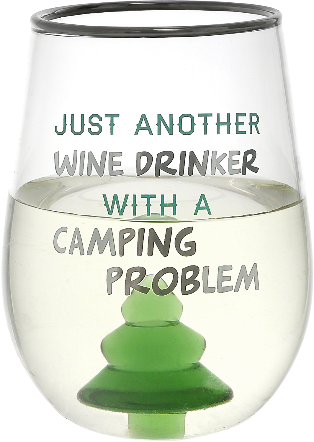 Camping Problem - Pine Tree by We People - Camping Problem - Pine Tree - 19 oz. Stemless Wine Glass with 3-D Figurine