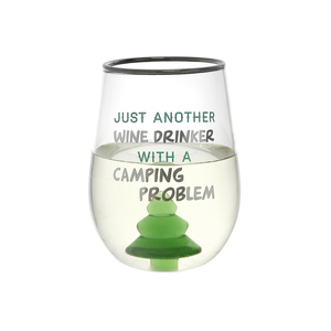 Camping Problem - Pine Tree by We People - 19 oz. Stemless Wine Glass with 3-D Figurine