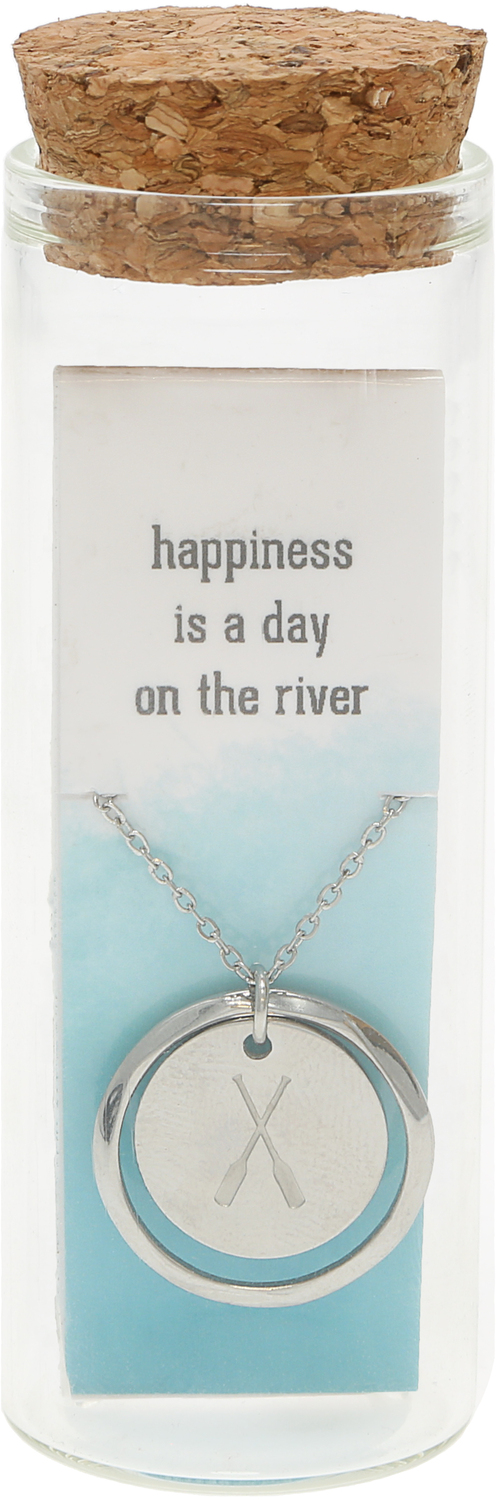 River by We People - River - 16.5" - 18.5" Stainless Steel Engraved Necklace in a Bottle