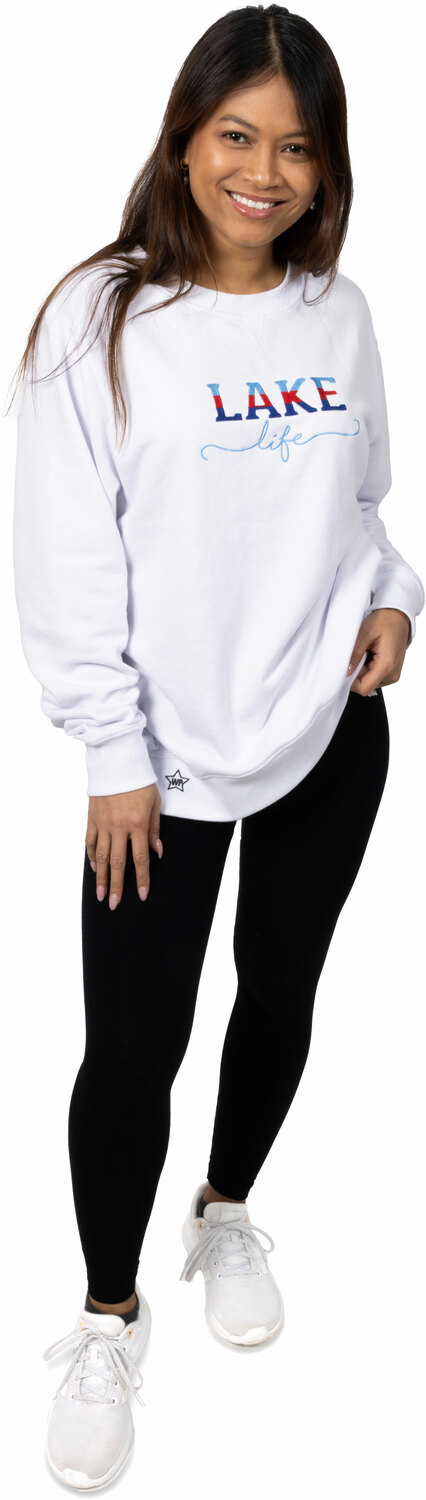 Lake Life by We People - Lake Life - S/M White Cotton Blend French Terry Sweatshirt