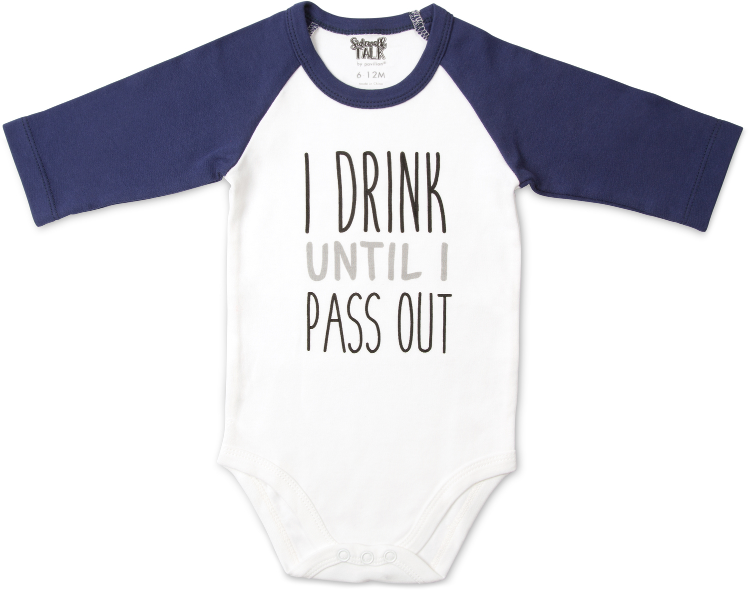 Pass out by Sidewalk Talk - Pass out - 12-24 Months 3/4 Length Navy Sleeve Onesie