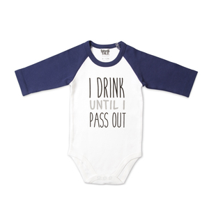 Pass out by Sidewalk Talk - 12-24 Months 3/4 Length Navy Sleeve Onesie