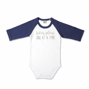 One At A Time by Sidewalk Talk - 6-12 Months 3/4 Length Navy Sleeve Onesie