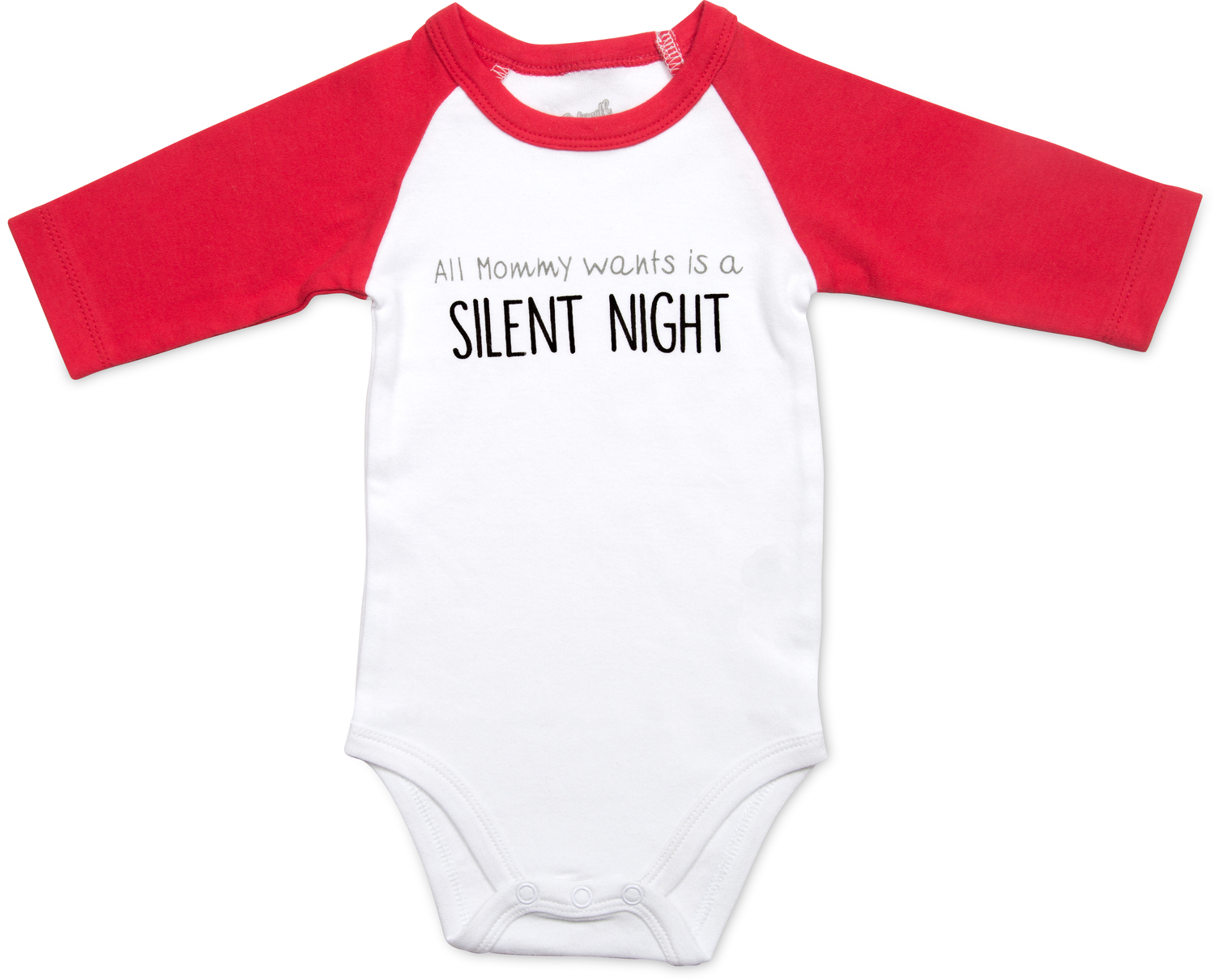 Silent Night by Sidewalk Talk - Silent Night - 12-24 Months 3/4 Length Red Sleeve Onesie
