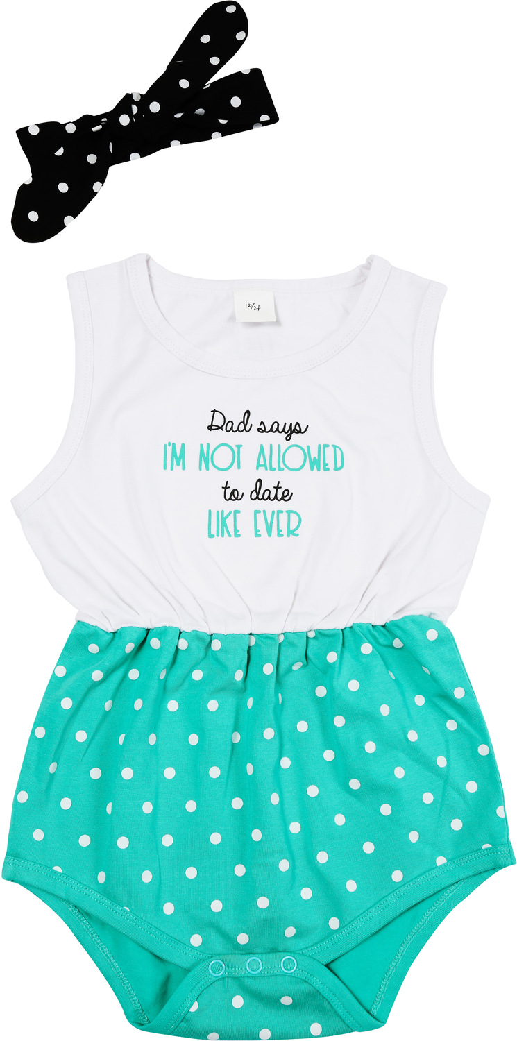 Not Allowed by Sidewalk Talk - Not Allowed - 6-12 Months
White & Teal Romper with Headband