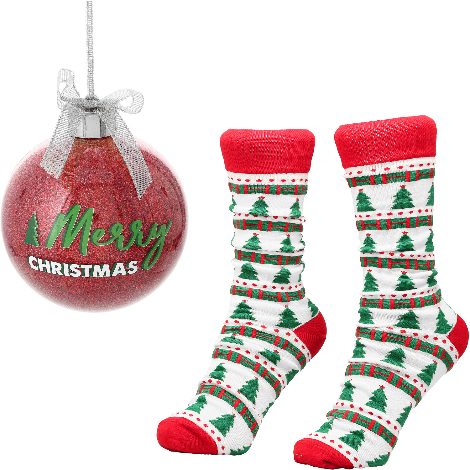 Merry Christmas by Warm & Toe-sty - Merry Christmas - 4" Ornament with Unisex Holiday Socks