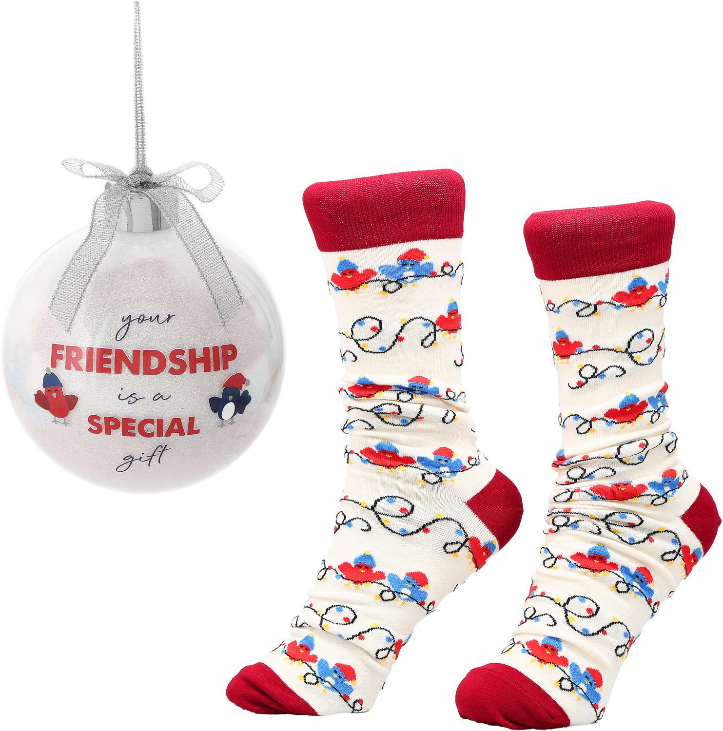 Friendship by Warm & Toe-sty - Friendship - 4" Ornament with Unisex Holiday Socks