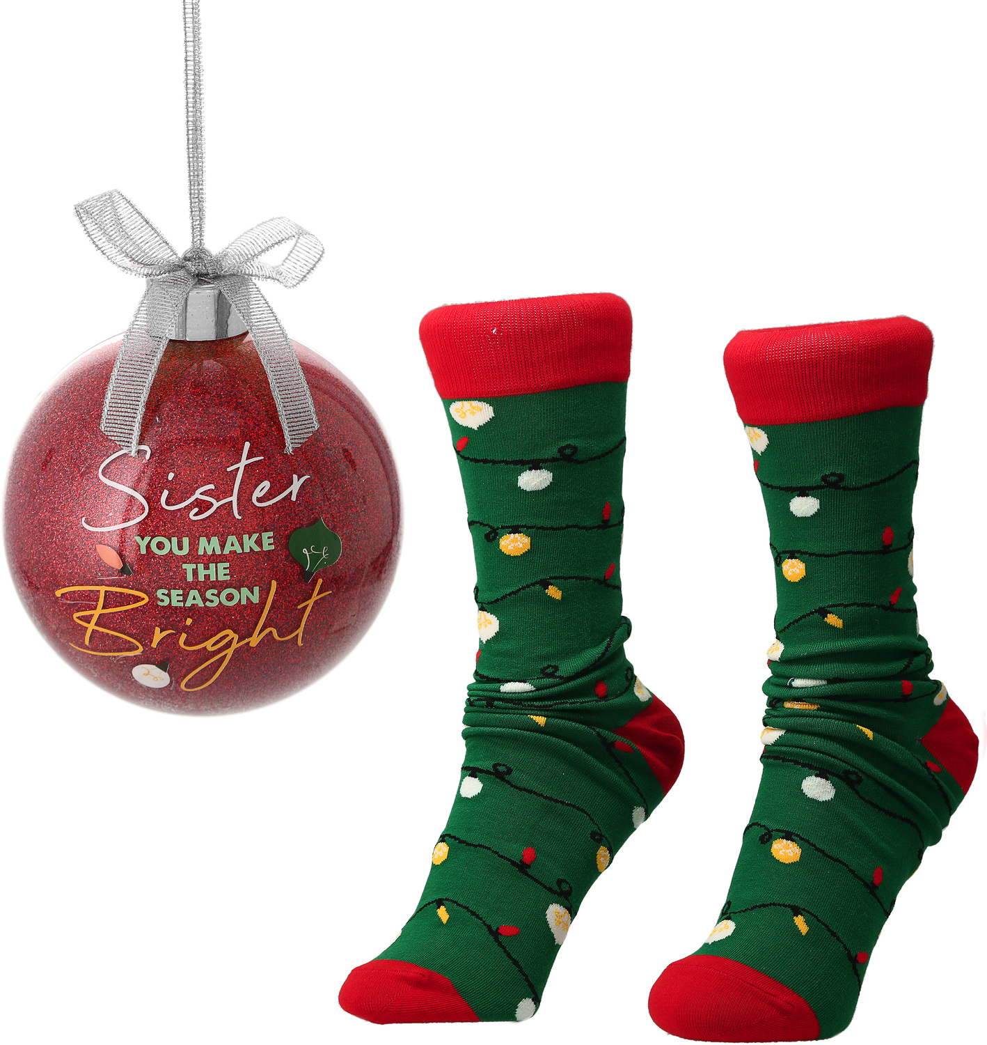 Sister by Warm & Toe-sty - Sister - 4" Ornament with Unisex Holiday Socks