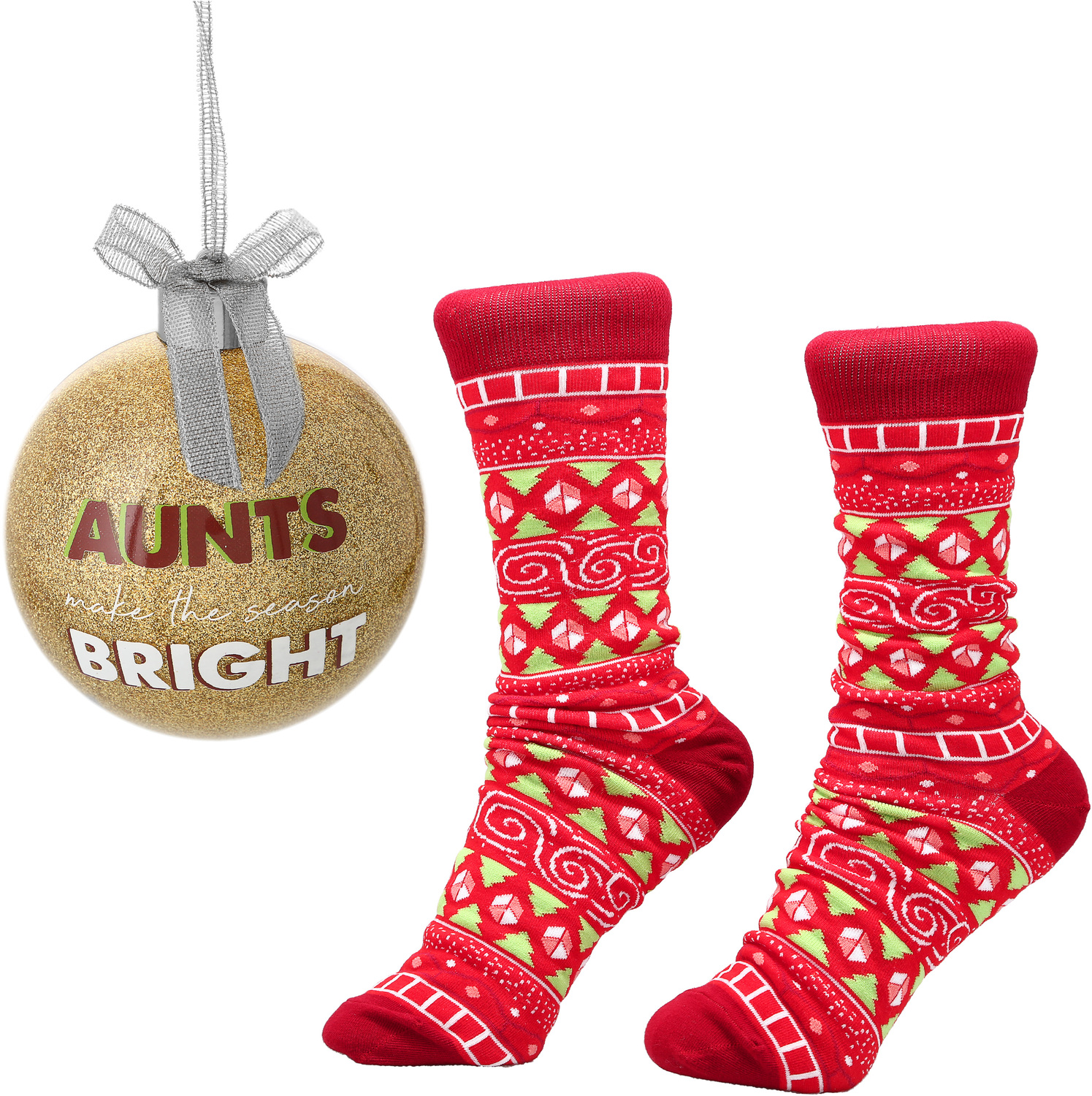 Aunt by Warm & Toe-sty - Aunt - 4" Ornament with Unisex Holiday Socks