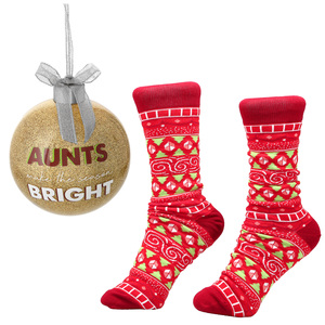 Aunt by Warm & Toe-sty - 4" Ornament with Unisex Holiday Socks