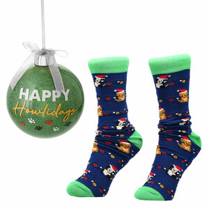 Happy Howlidays by Warm & Toe-sty - 4" Ornament with Unisex Holiday Socks