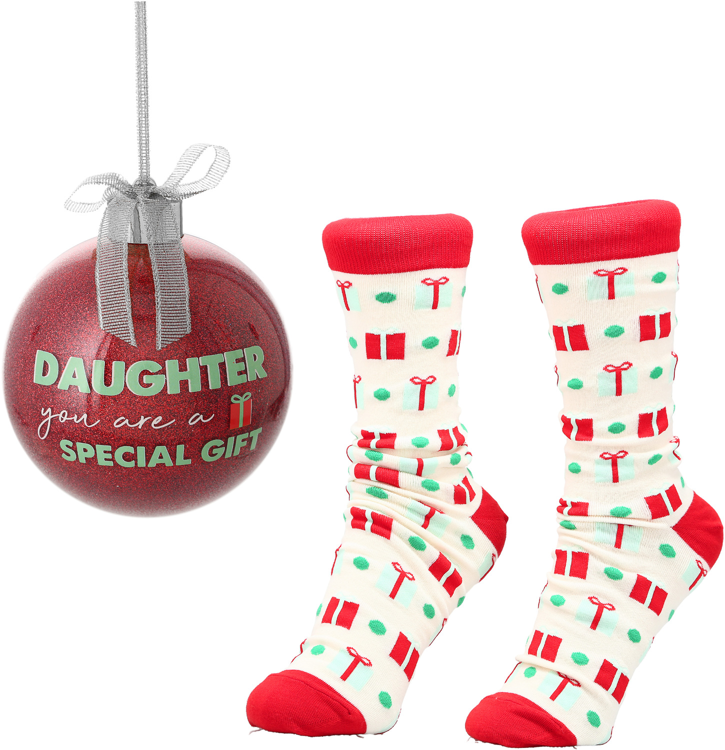 Daughter by Warm & Toe-sty - Daughter - 4" Ornament with Unisex Holiday Socks