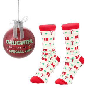 Daughter by Warm & Toe-sty - 4" Ornament with Unisex Holiday Socks