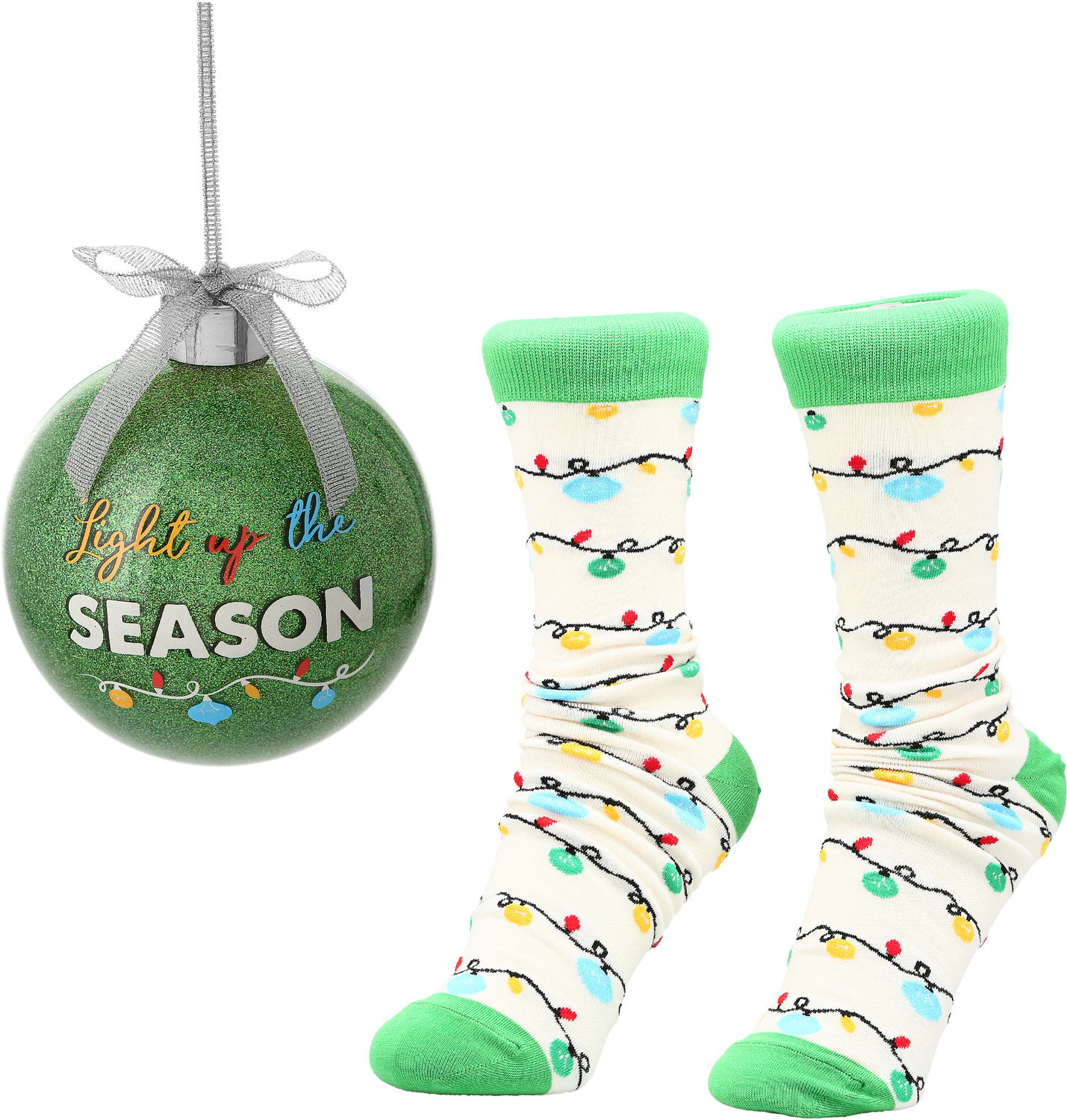 Light Up by Warm & Toe-sty - Light Up - 4" Ornament with Unisex Holiday Socks