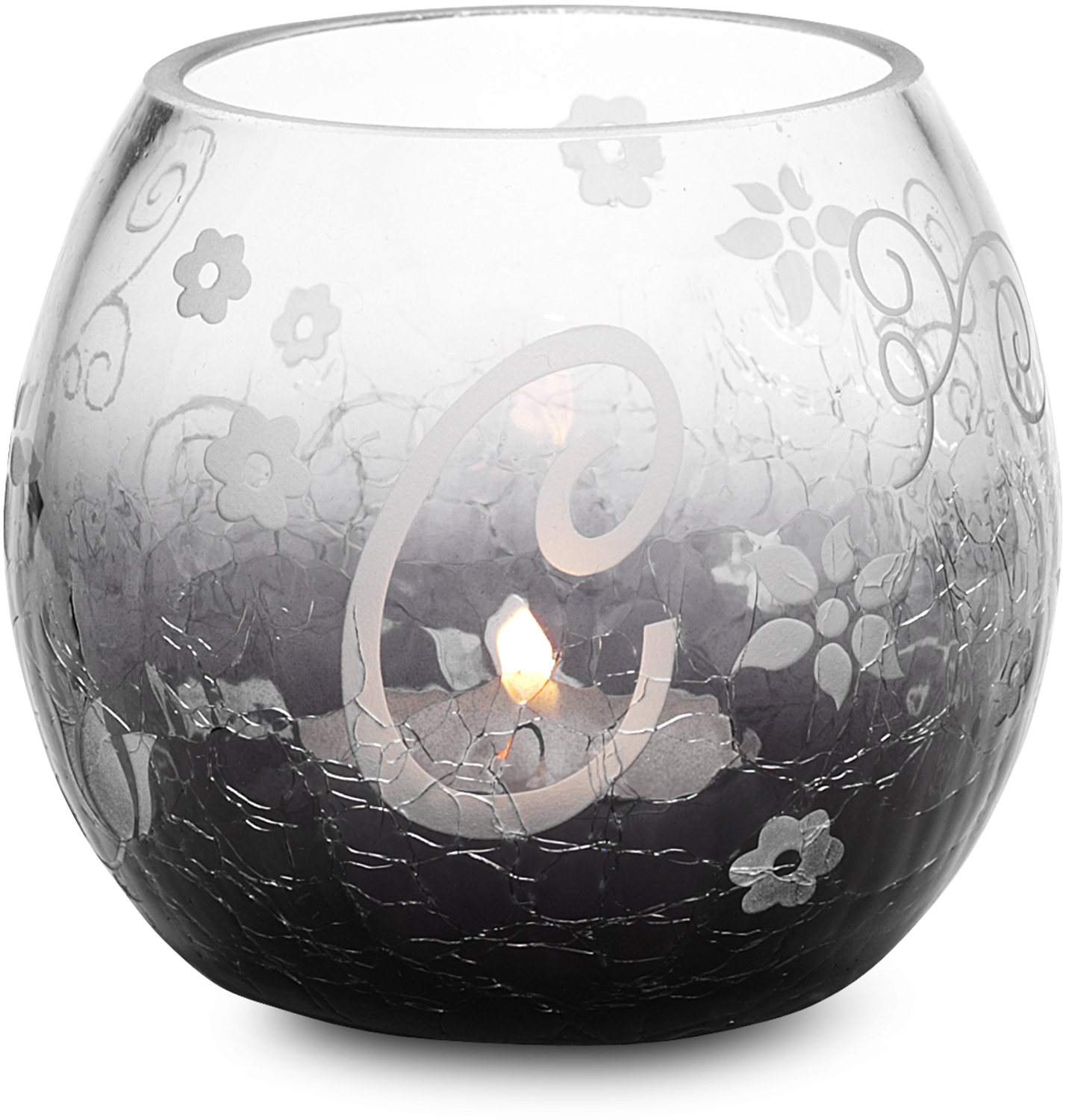 D Glass Candle Holder with Tealight by Black Tie - D Glass Candle Holder with Tealight - 3.5" Crackled Glass