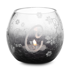 D Glass Candle Holder with Tealight by Black Tie - 3.5" Crackled Glass