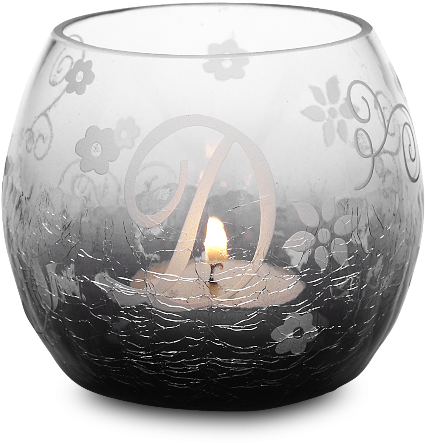 D Glass Candle Holder with Tealight by Black Tie - D Glass Candle Holder with Tealight - 3.5" Crackled Glass