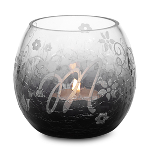 M Glass Candle Holder with Tealight by Black Tie - 3.5" Crackled Glass