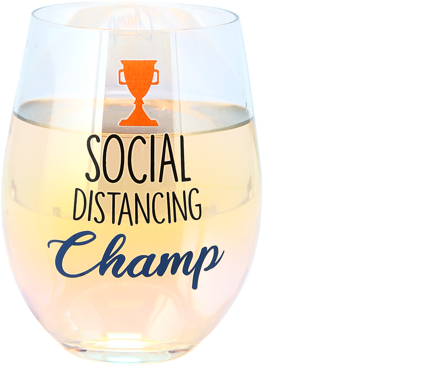 Social Distancing Champ by Essentially Yours - Social Distancing Champ - 18 oz Stemless Wine Glass