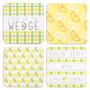 Zesty by Livin' on the Wedge - 4" (4 Piece) Coaster Set with Box