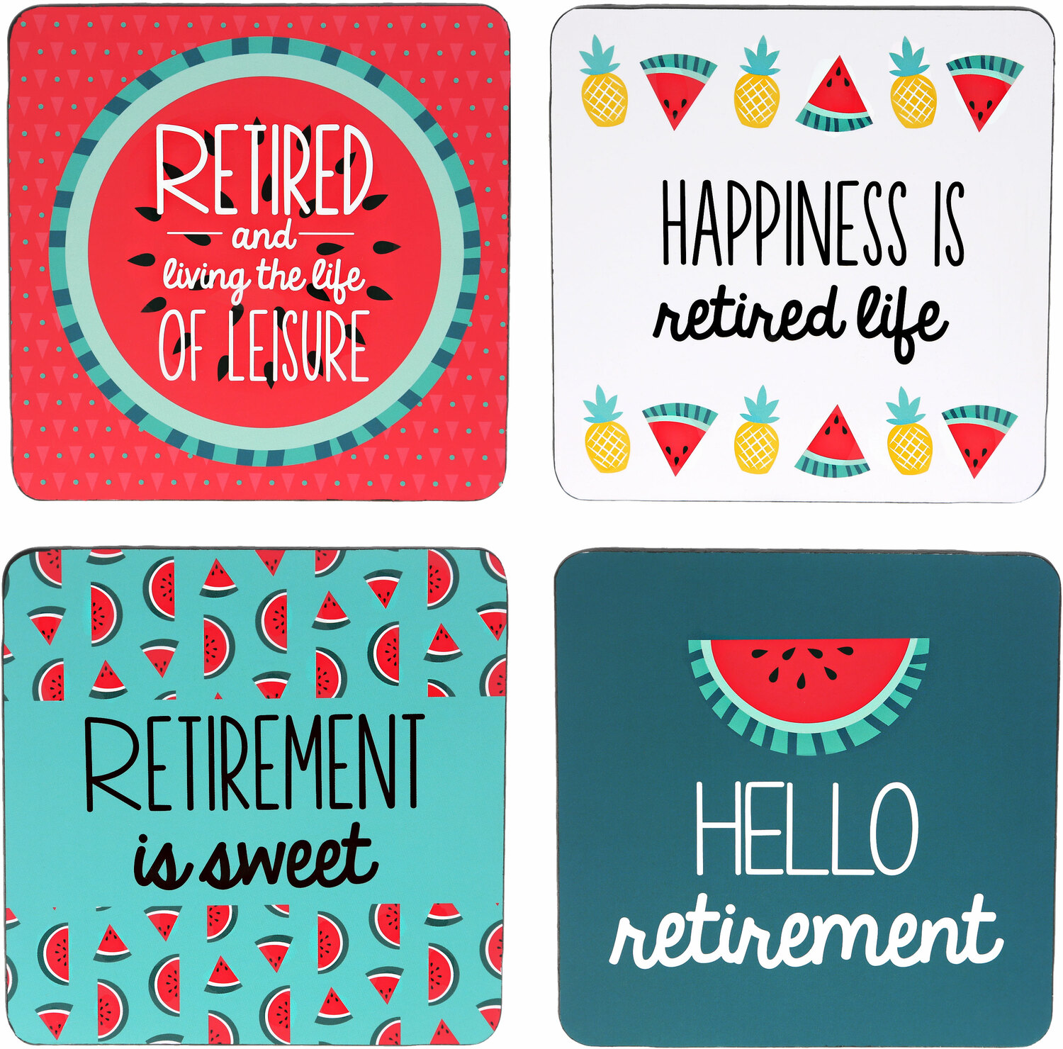 Hello Retirement by Livin' on the Wedge - Hello Retirement - 4" (4 Piece) Coaster Set with Box