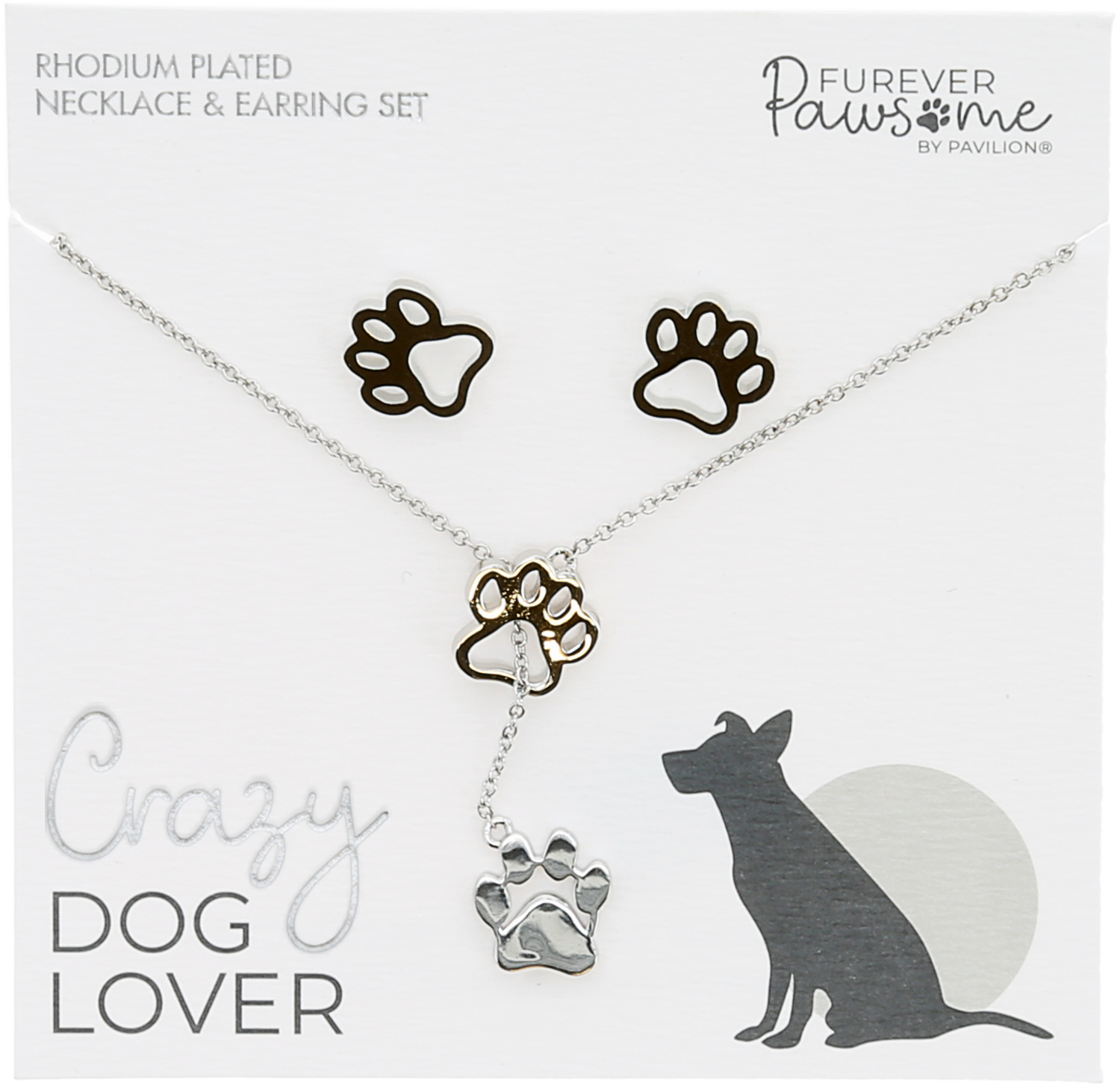 Dog Lover by Furever Pawsome - Dog Lover - Rhodium Plated Adjustable Necklace and Earring Set