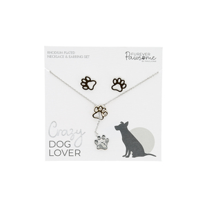 Dog Lover by Furever Pawsome - Rhodium Plated Adjustable Necklace and Earring Set