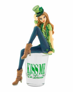 Kiss Me I'm Irish by Hiccup - 6" Girl in Shot Glass. Green glitter & text for St. Patrick's Day