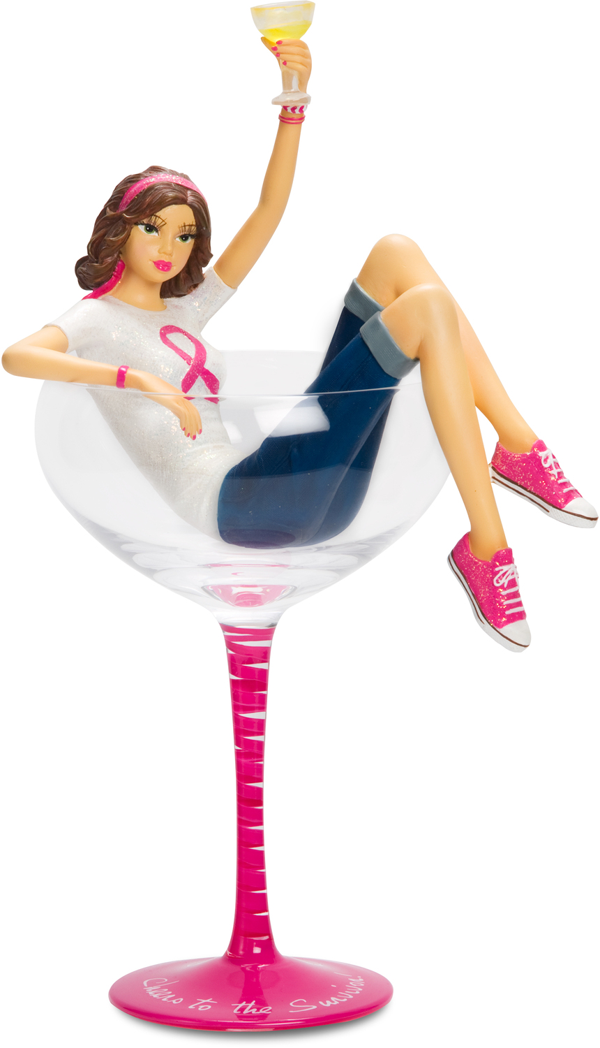Cheers to the Survivor! by Hiccup - <em>Pink Ribbon</em> - Girl Figurine & Champagne Glass -