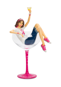 Cheers to the Survivor! by Hiccup - 10.25" Girl in Glass with Pink Ribbon to symbolize overcoming Breast Cancer.